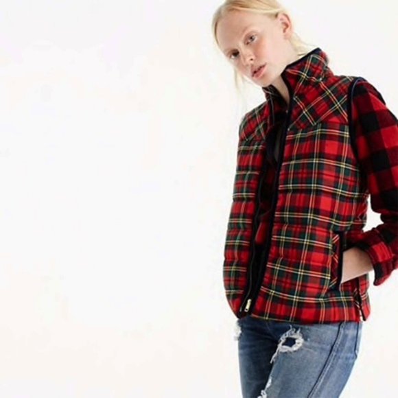 J.Crew Tartan Plaid Holiday Christmas Mountain Puffer Vest